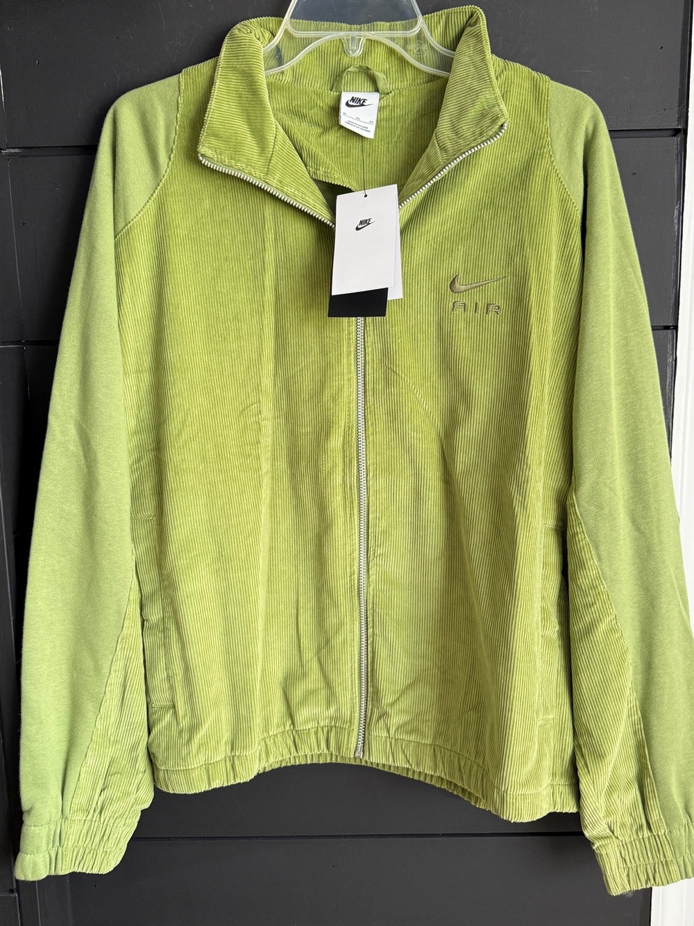 Nike Women's Lime Green Corduroy Full-Zip Bomber Jacket XL